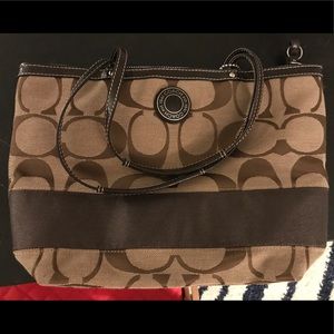 Coach Signature Stripe Tote in Khaki / Brown